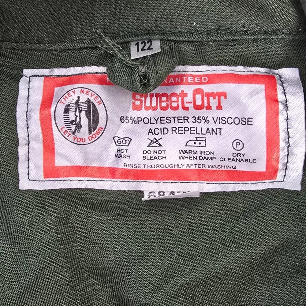 Sweet-Orr Green Full Zip Utility‎ Work Jacket Vintage Acid Repellent Sz 122 L/XL